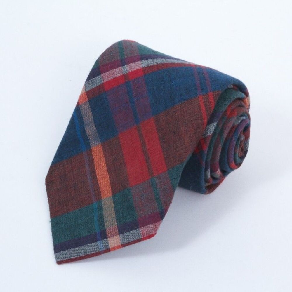 Neiman Marcus Men's Necktie Multicolor Plaid Pattern 100% Cotton Scottish Clan
